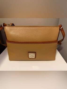 Dooney & Bourke Tan Pebble Leather Crossbody with Brown Trim